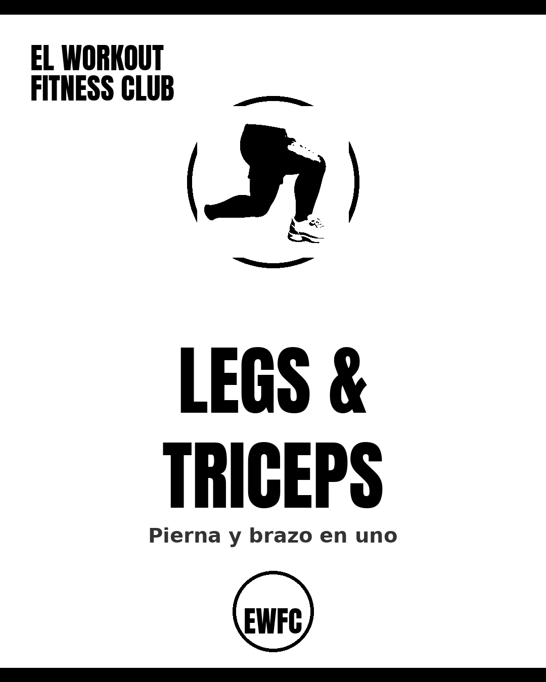 Legs & Triceps program cover — black lunge icon in a circle on white, El Workout Fitness Club